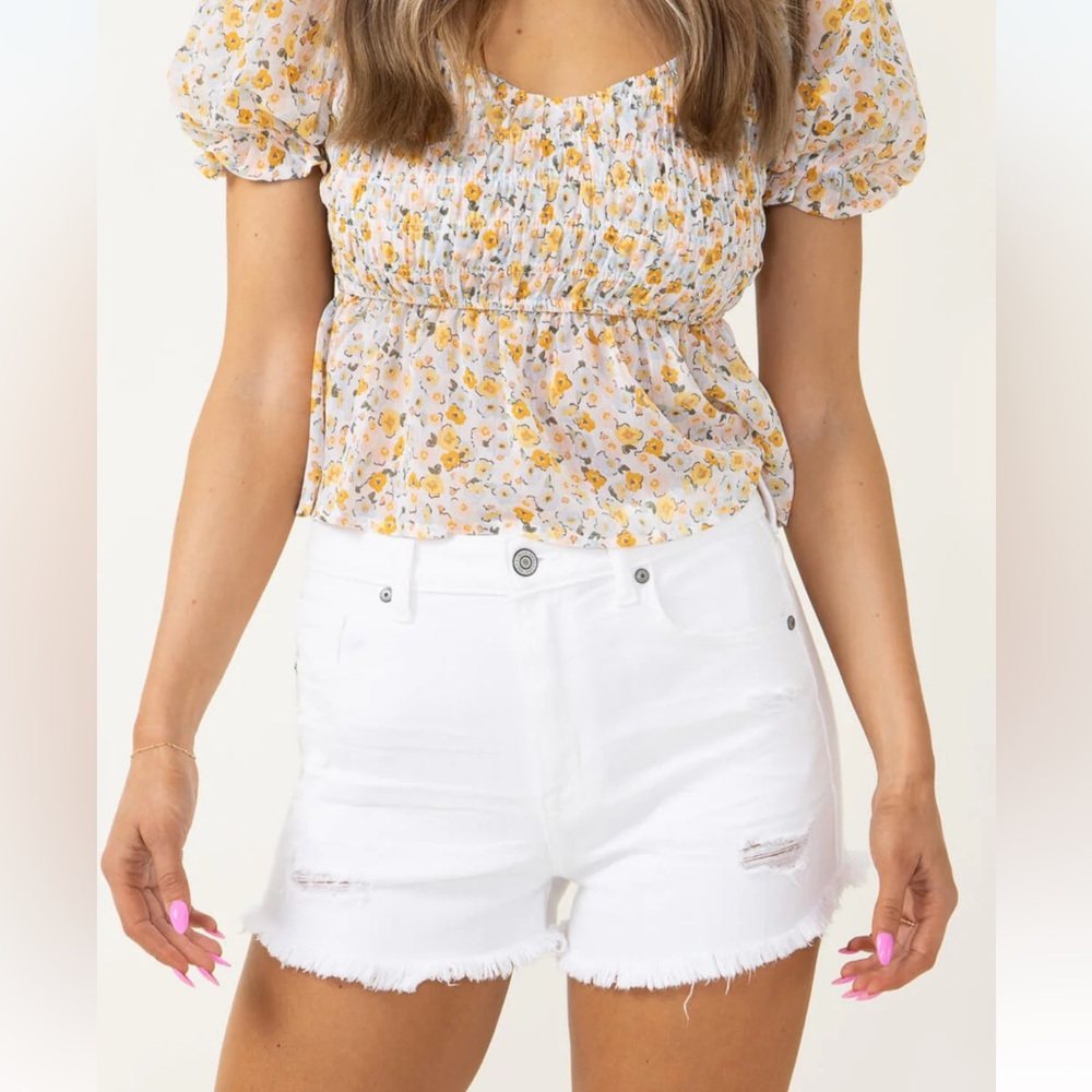 EUNINA/Dry Goods Lulu Super High Rise Cut Off Frayed Denim Shorts LARGE White